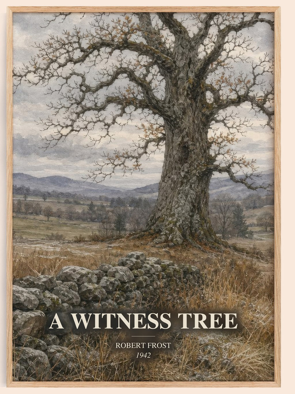 A Witness Tree watercolour book poster by Robert Frost – framed literary art print