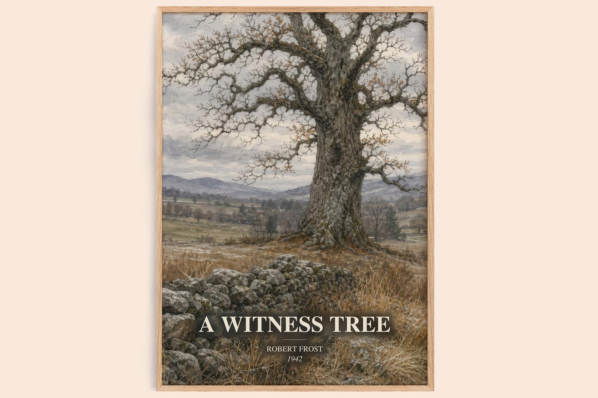 A Witness Tree watercolour book poster by Robert Frost – framed literary art print