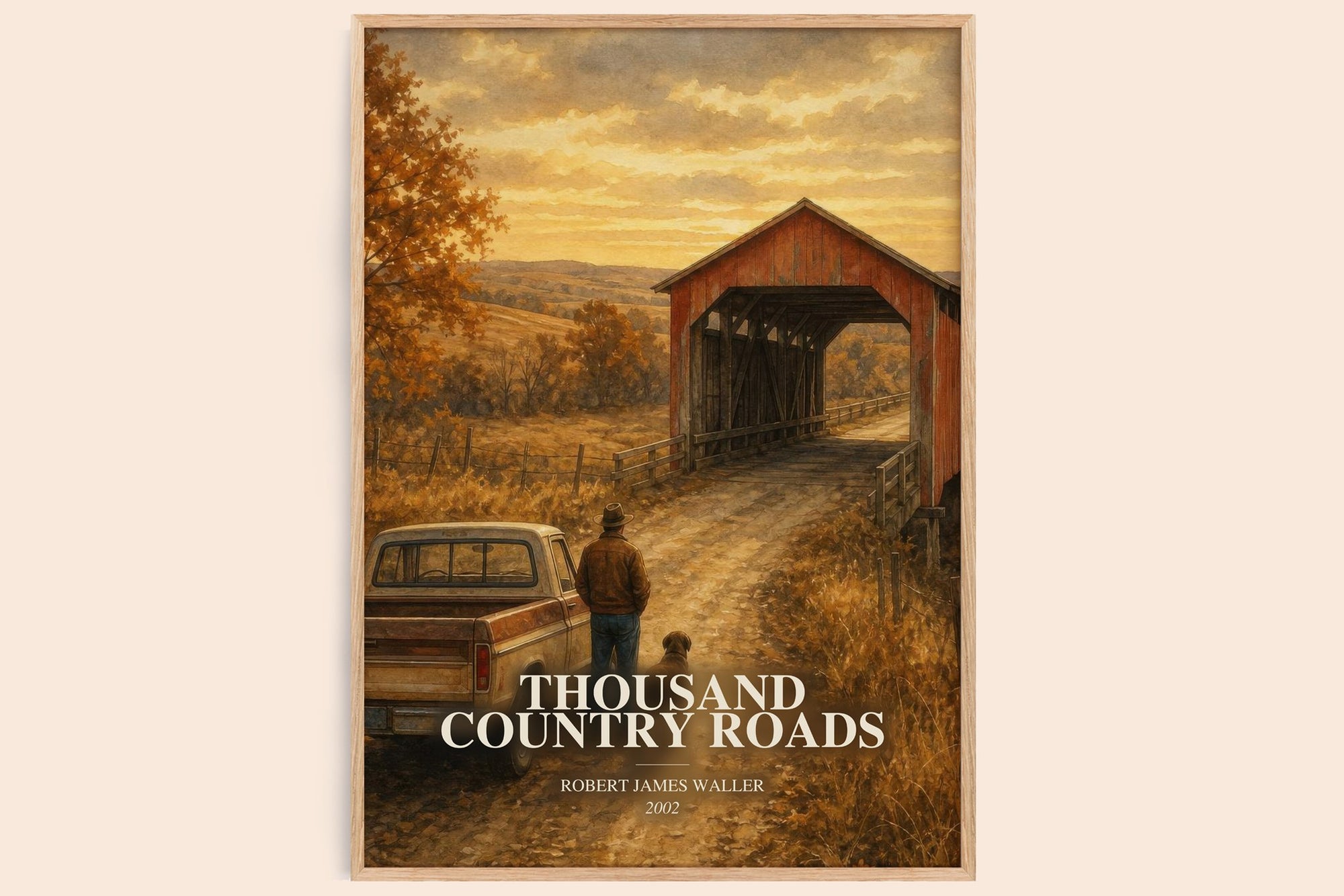 Thousand Country Roads watercolour book poster by Robert James Waller – framed literary art print