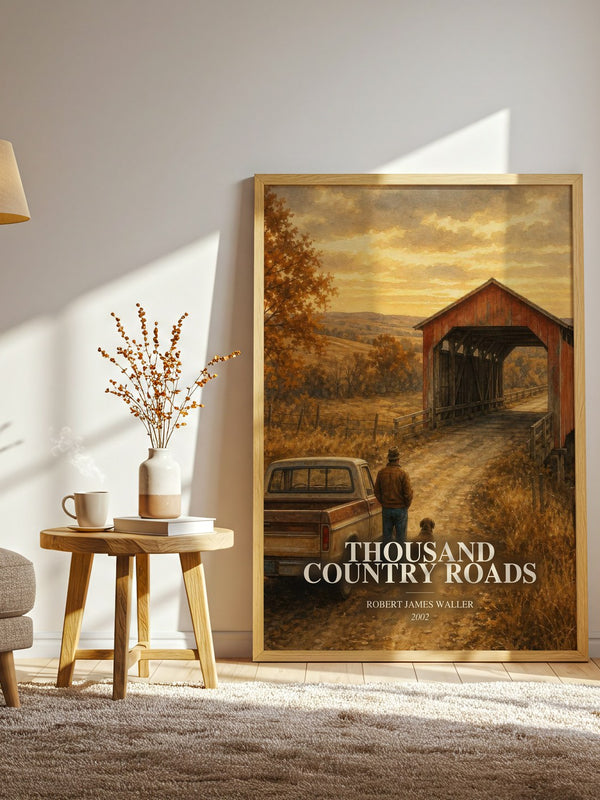 Thousand Country Roads watercolour print in frame leaning in hallway – romance wall art