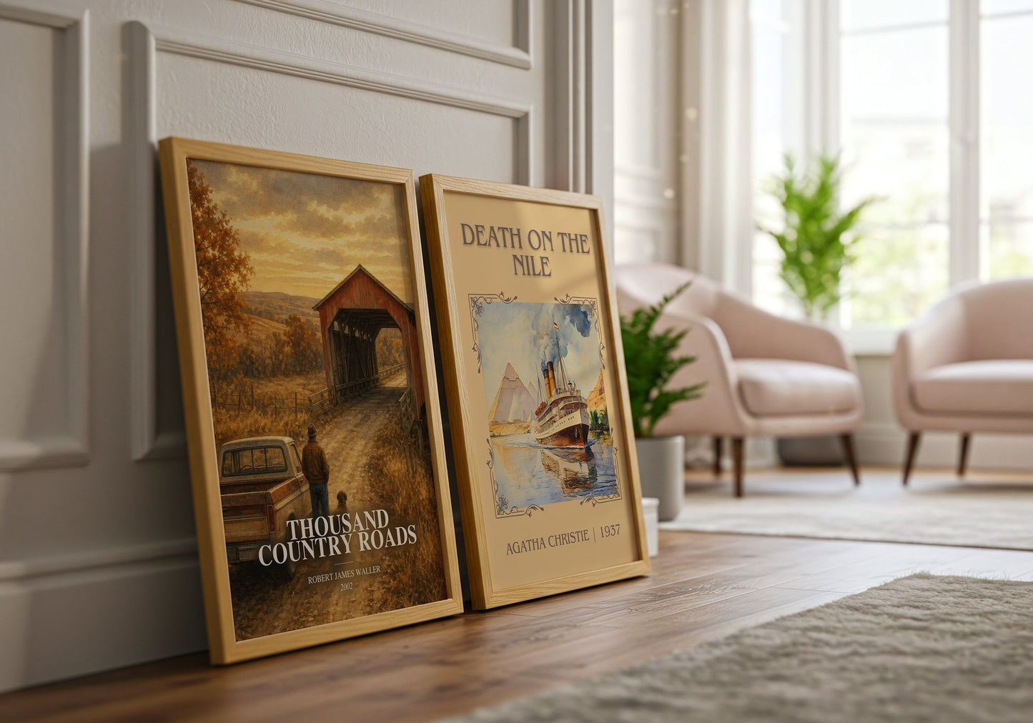 Thousand Country Roads watercolour print framed by window – literary home decor
