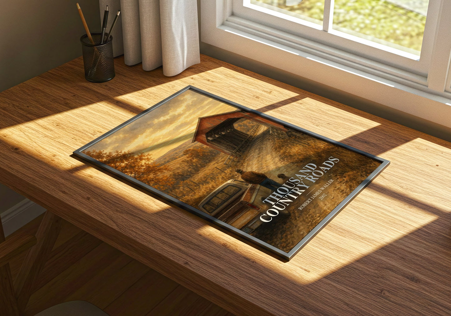 Thousand Country Roads watercolour book poster framed on wall – romance wall art