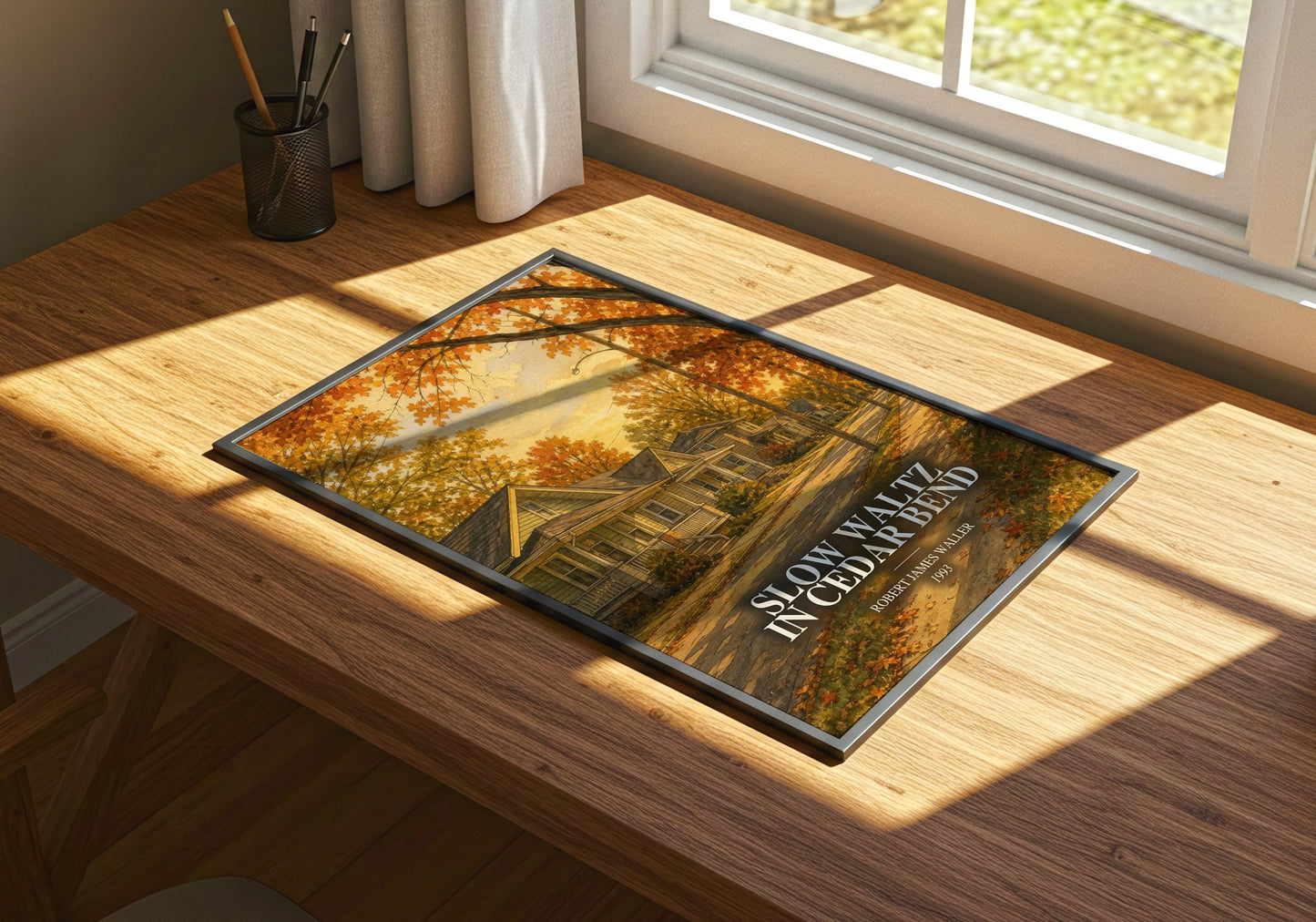 Slow Waltz In Cedar Bend watercolour book poster framed on wall – romance wall art