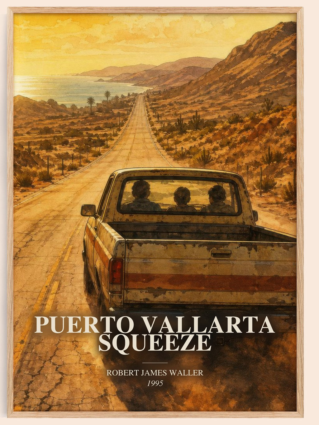 Puerto Vallarta Squeeze watercolour book poster by Robert James Waller – framed literary art print