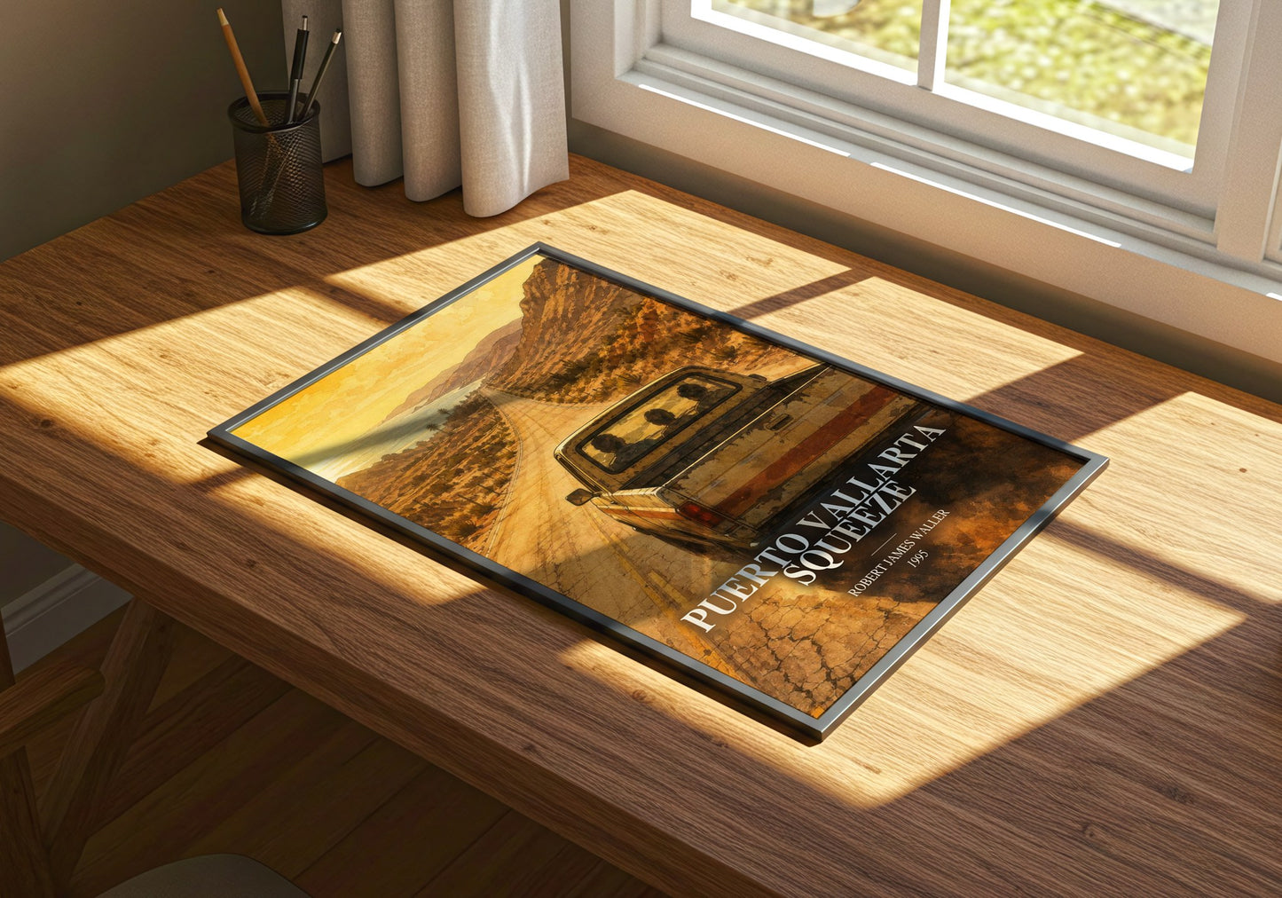 Puerto Vallarta Squeeze watercolour book poster framed on wall – thriller wall art