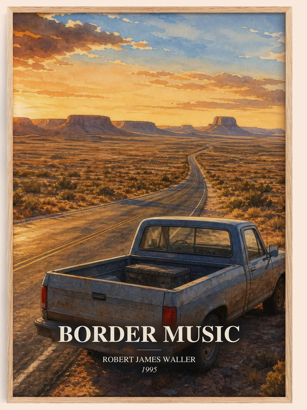 Border Music watercolour book poster by Robert James Waller – framed literary art print