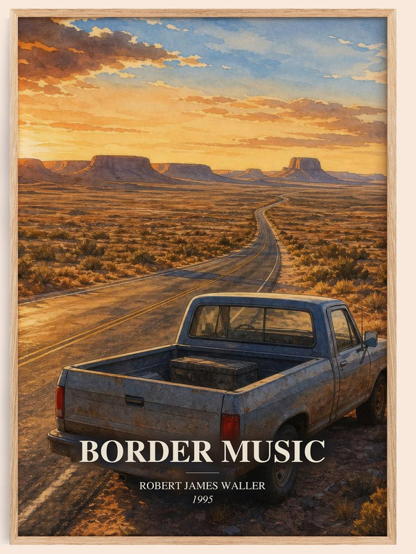Border Music watercolour book poster by Robert James Waller – framed literary art print
