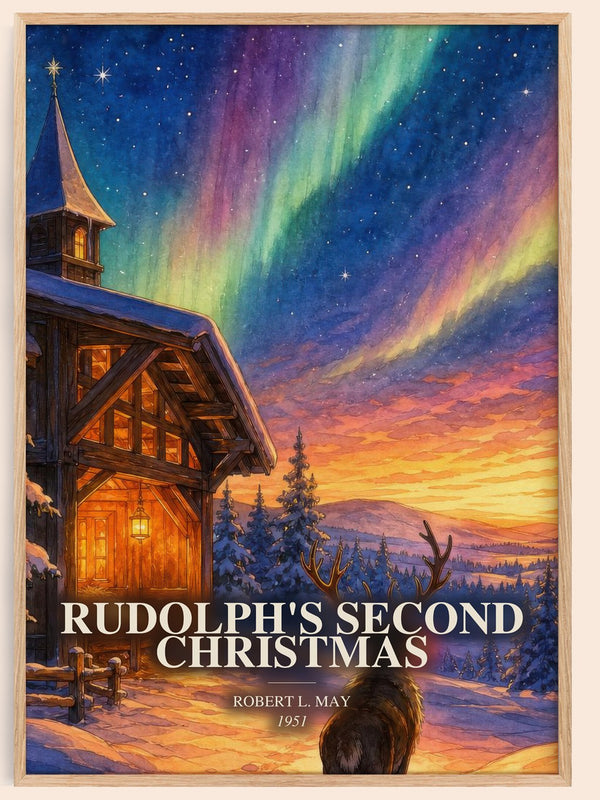 Rudolph'S Second Christmas watercolour book poster by Robert L. May – framed literary art print