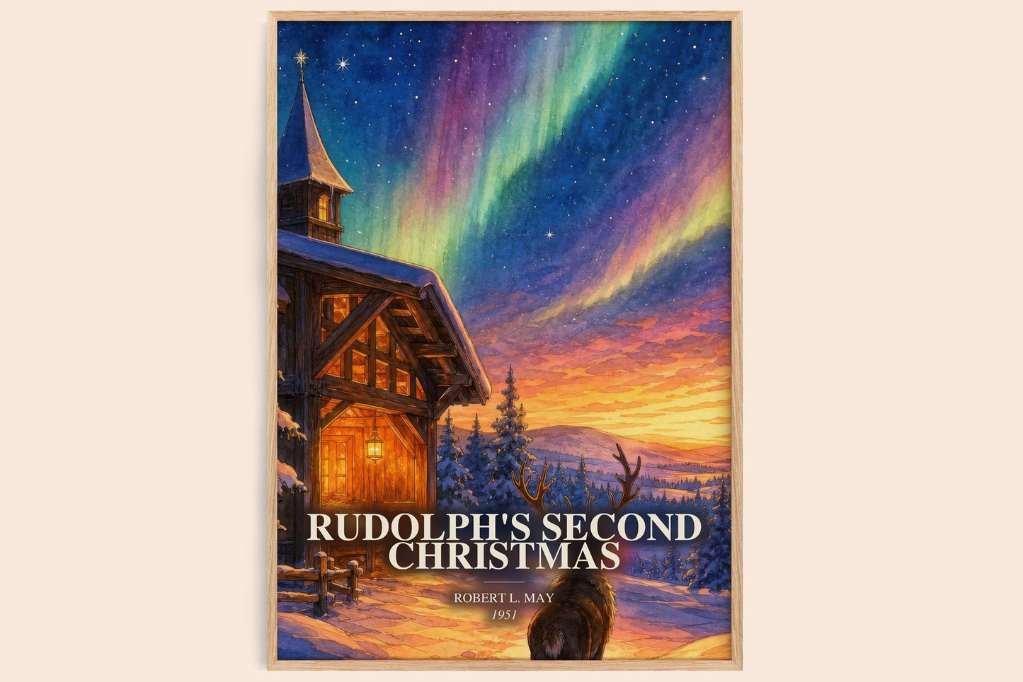 Rudolph'S Second Christmas watercolour book poster by Robert L. May – framed literary art print