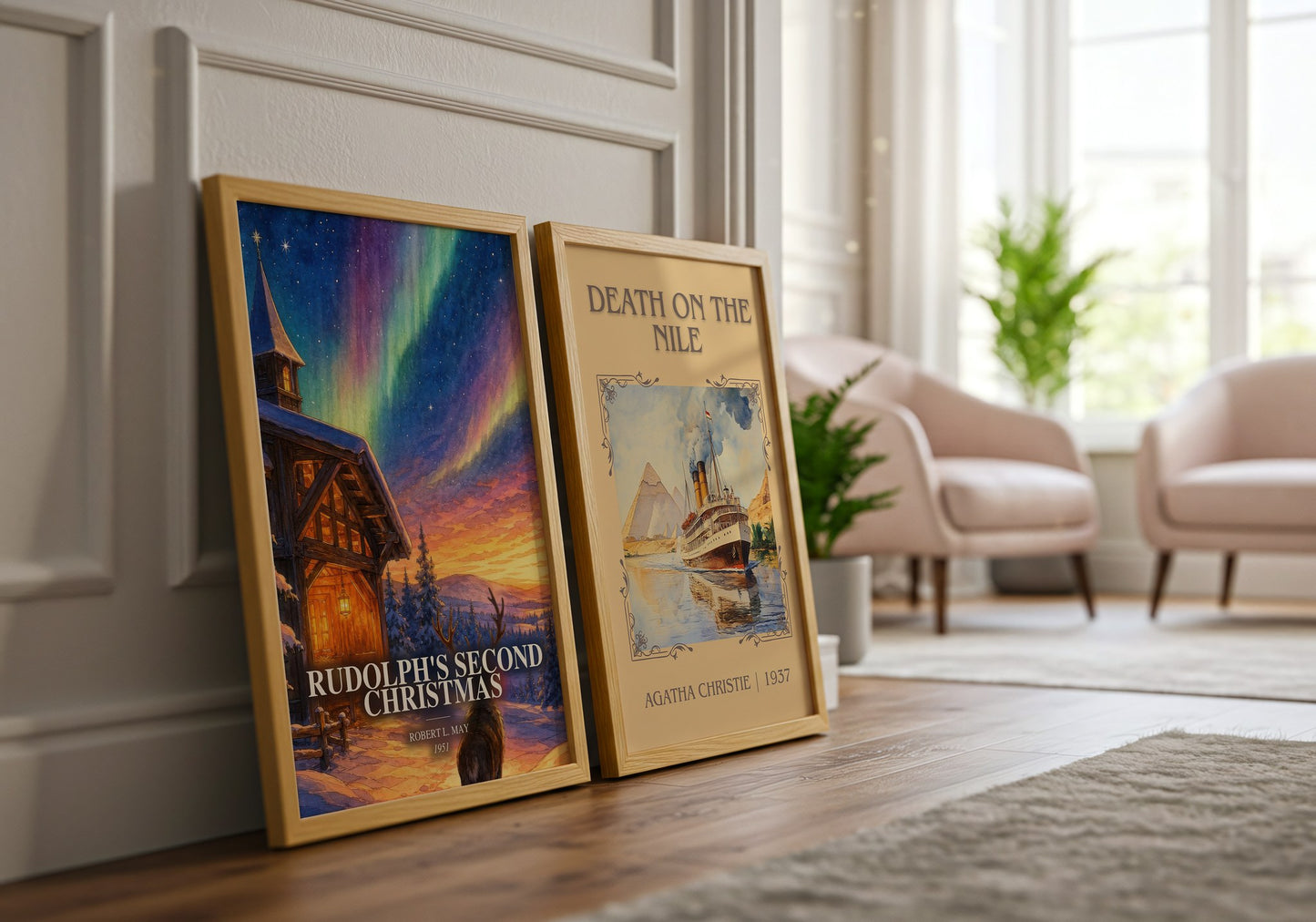 Rudolph'S Second Christmas watercolour print framed by window – literary home decor