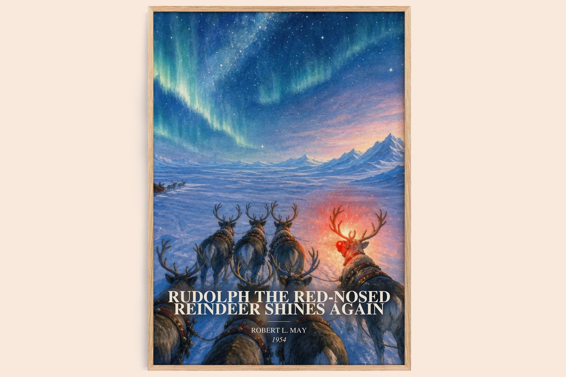 Rudolph The Red-Nosed Reindeer Shines Again watercolour book poster by Robert L. May – framed literary art print