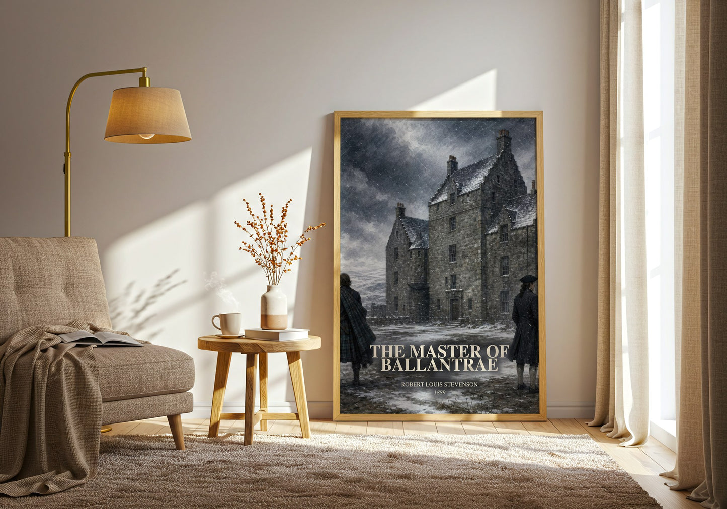 The Master Of Ballantrae watercolour print in frame leaning in hallway – historical fiction wall art