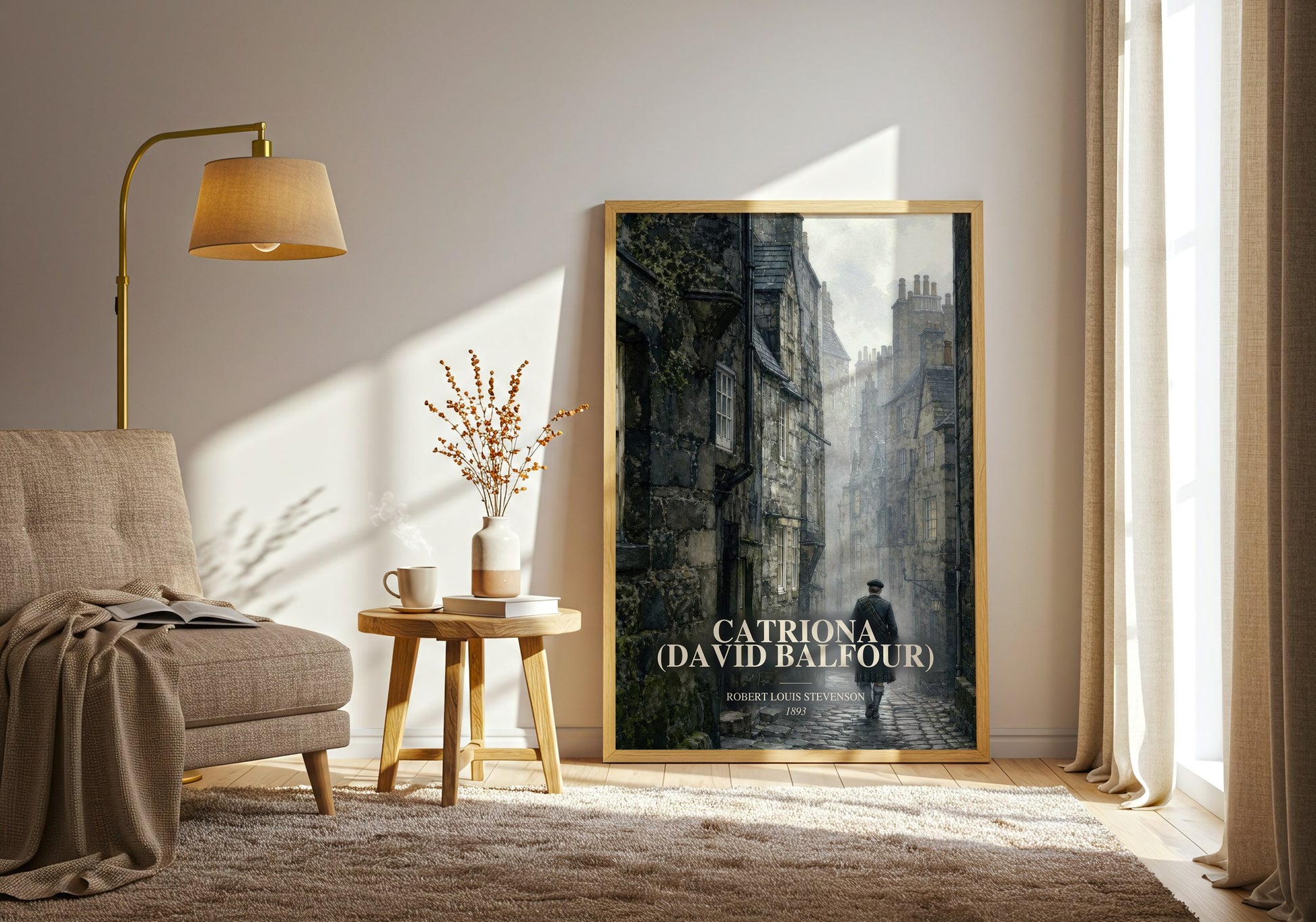Catriona (David Balfour) watercolour print in frame leaning in hallway – historical fiction wall art