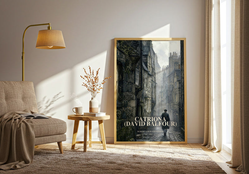 Catriona (David Balfour) watercolour print in frame leaning in hallway – historical fiction wall art