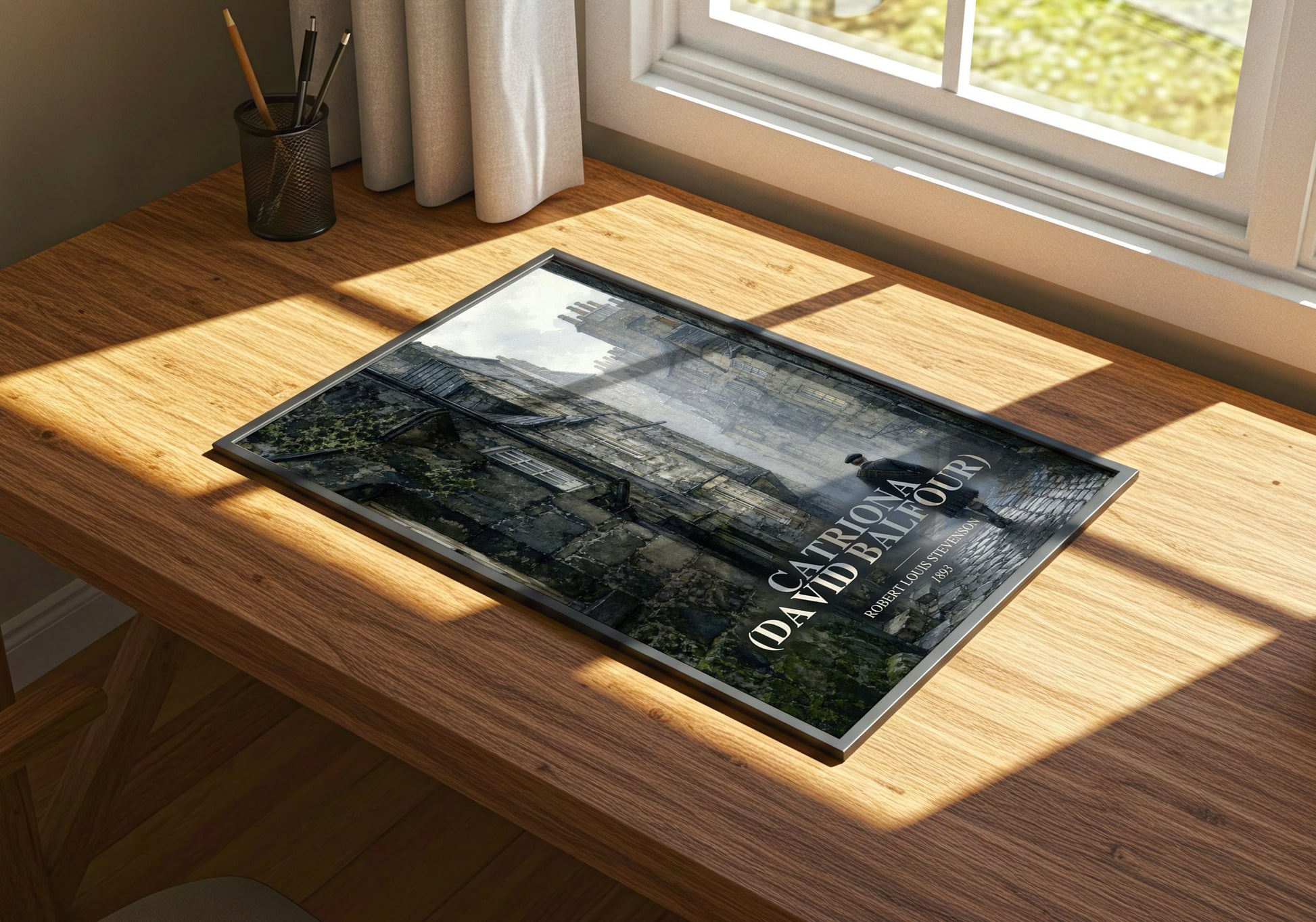 Catriona (David Balfour) watercolour book poster framed on wall – historical fiction wall art