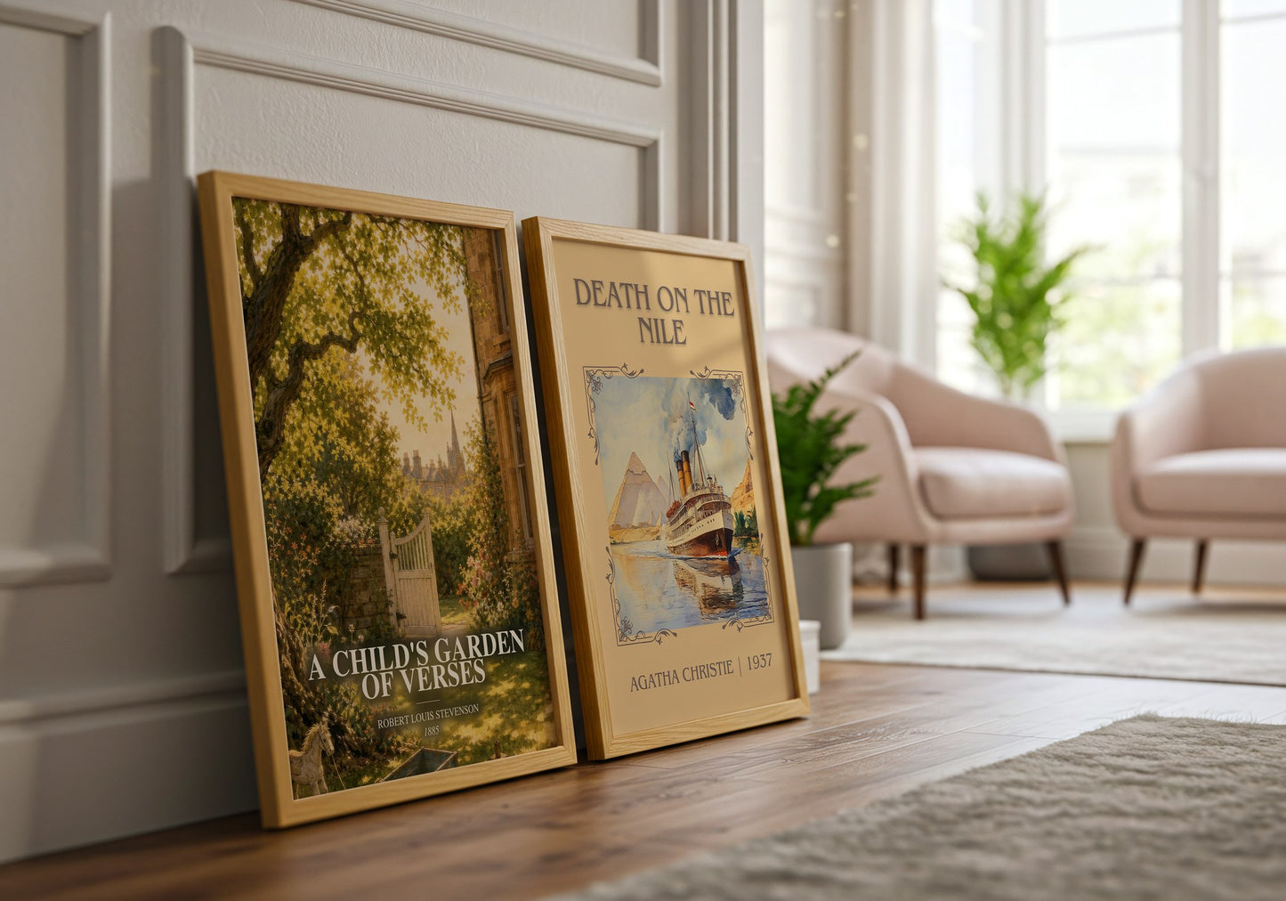 A Child'S Garden Of Verses watercolour print framed by window – literary home decor