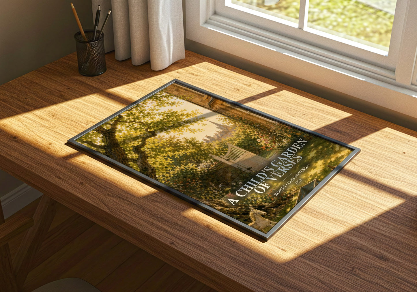 A Child'S Garden Of Verses watercolour book poster framed on wall – poetry wall art