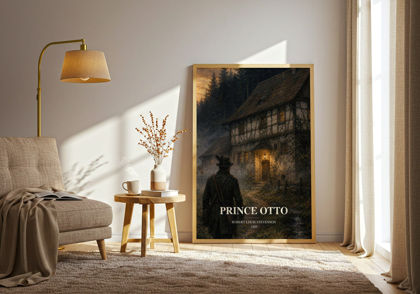 Prince Otto watercolour print in frame leaning in hallway – classic literature wall art