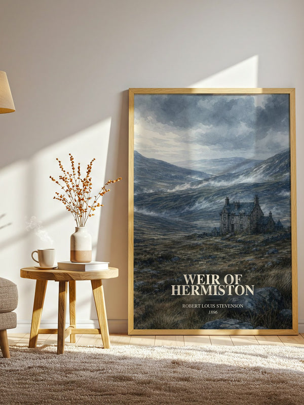 Weir Of Hermiston watercolour print in frame leaning in hallway – classic literature wall art