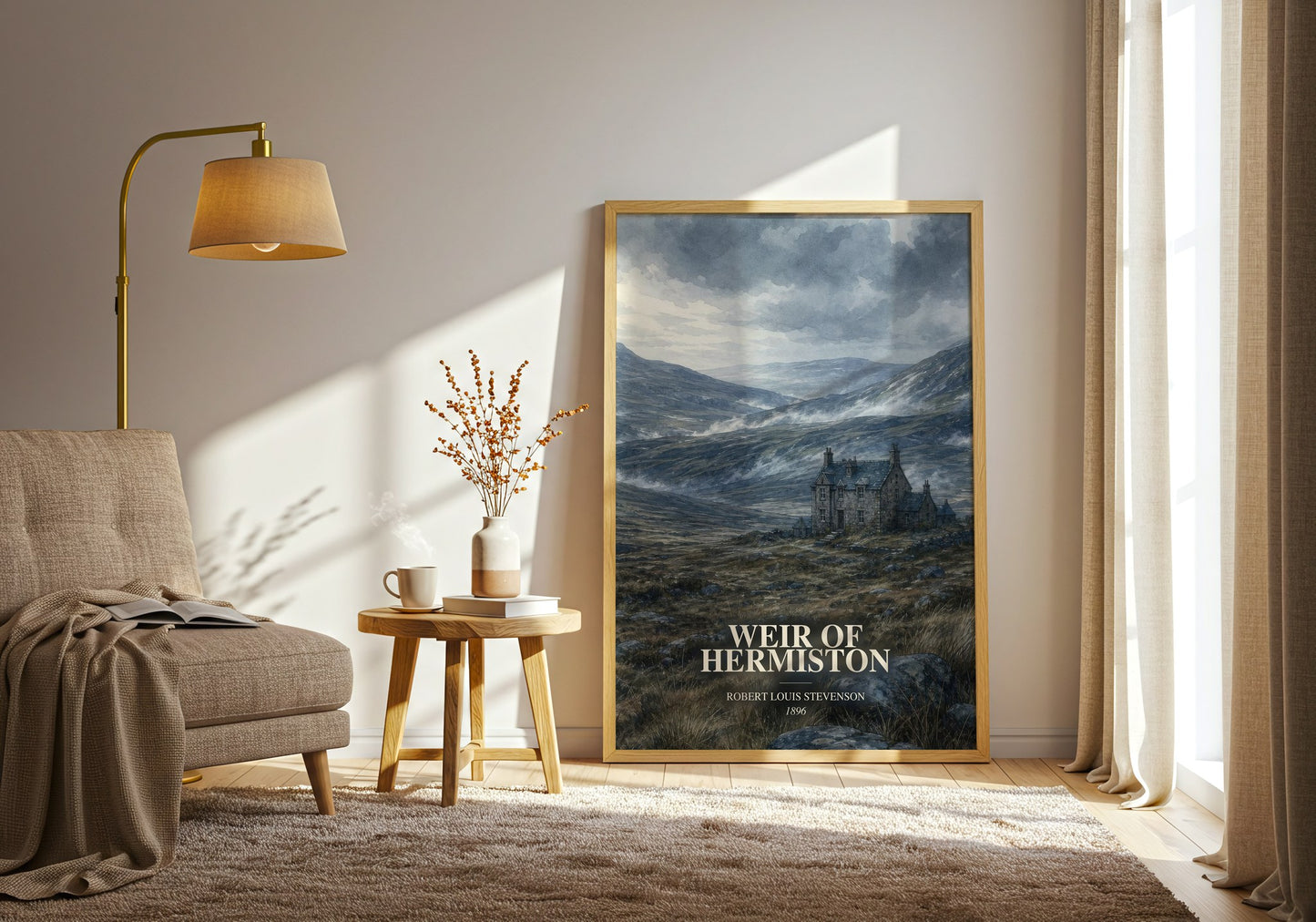 Weir Of Hermiston watercolour print in frame leaning in hallway – classic literature wall art