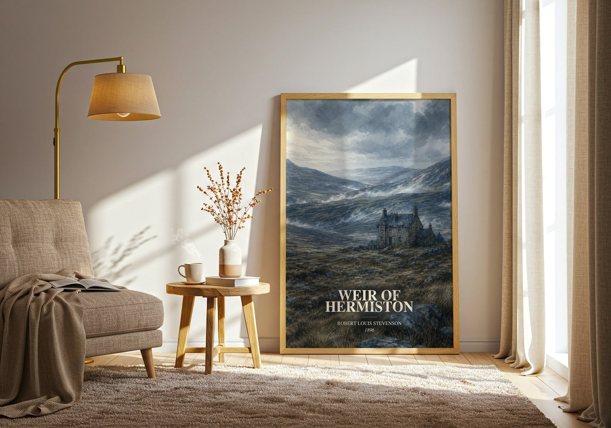 Weir Of Hermiston watercolour print in frame leaning in hallway – classic literature wall art