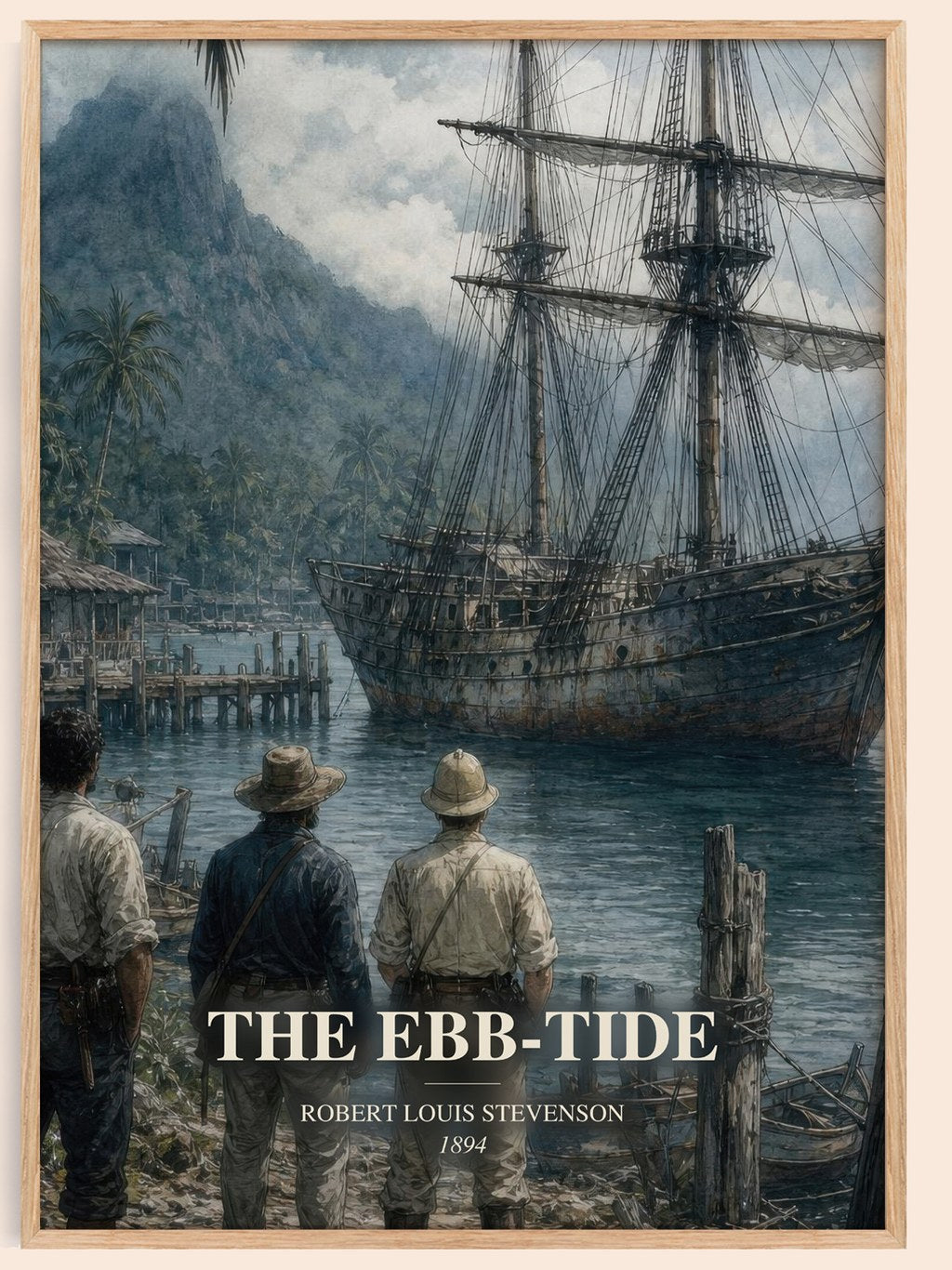 The Ebb-Tide watercolour book poster by Robert Louis Stevenson – framed literary art print