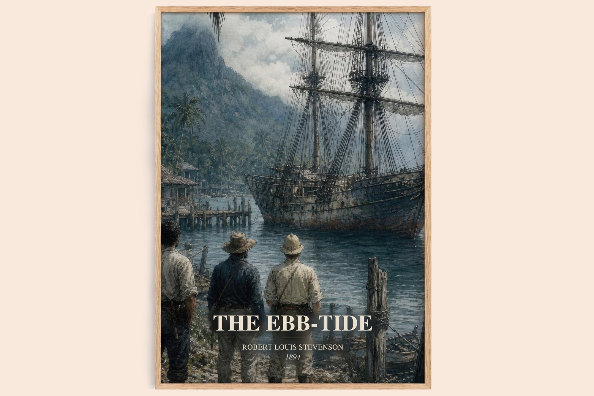 The Ebb-Tide watercolour book poster by Robert Louis Stevenson – framed literary art print