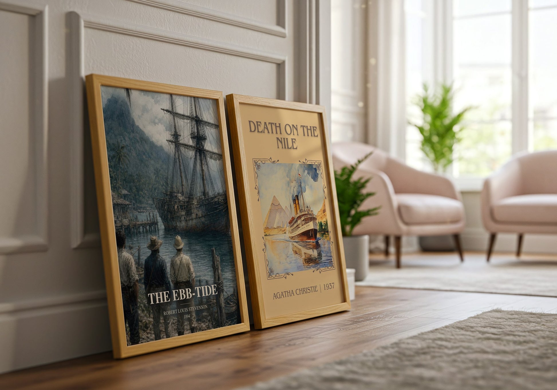 The Ebb-Tide watercolour print framed by window – literary home decor