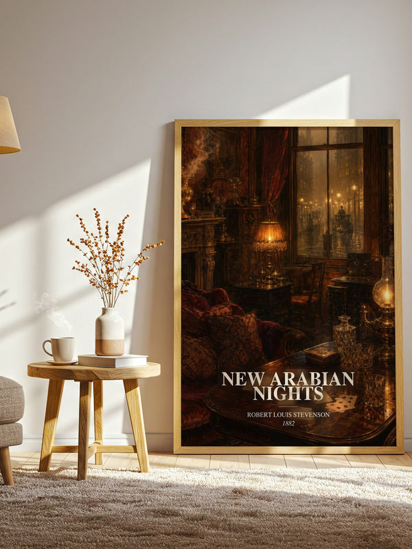 New Arabian Nights watercolour print in frame leaning in hallway – adventure wall art