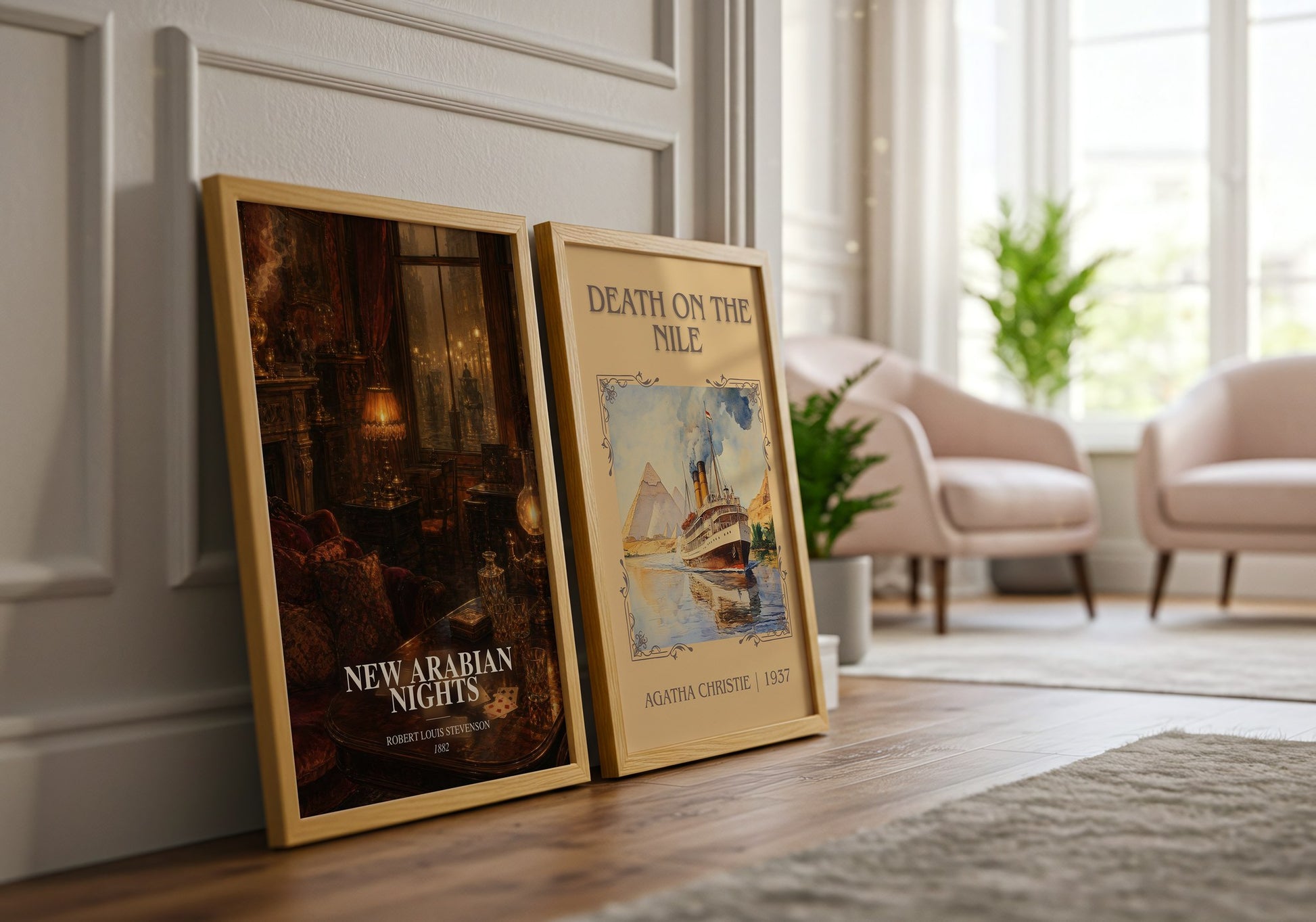 New Arabian Nights watercolour print framed by window – literary home decor