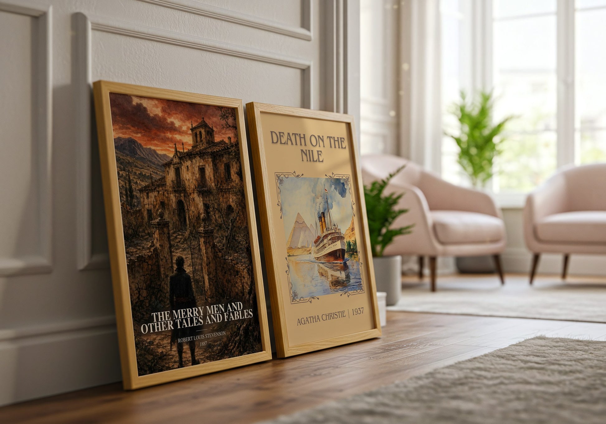 The Merry Men And Other Tales And Fables watercolour print framed by window – literary home decor