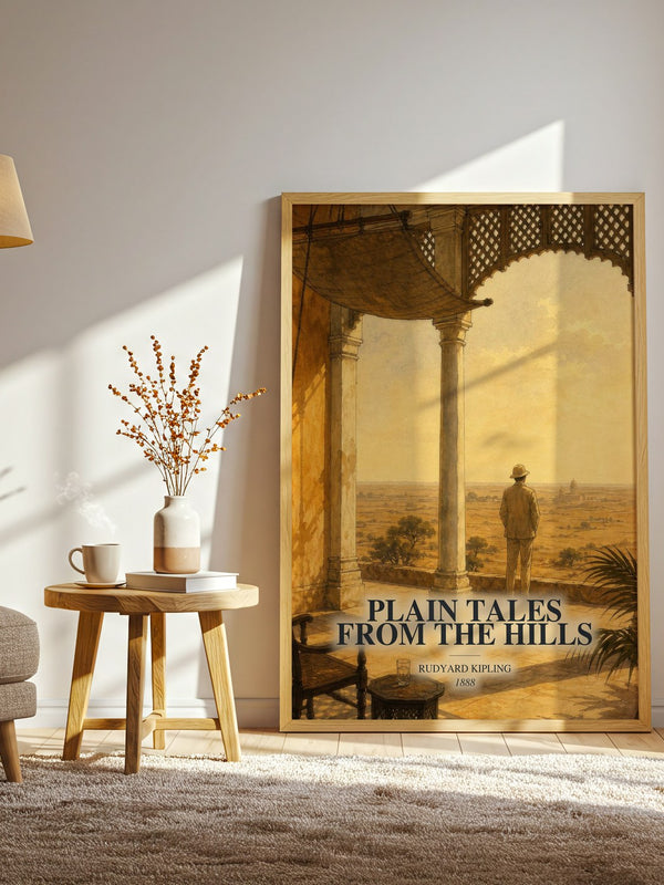 Plain Tales From The Hills watercolour print in frame leaning in hallway – classic literature wall art