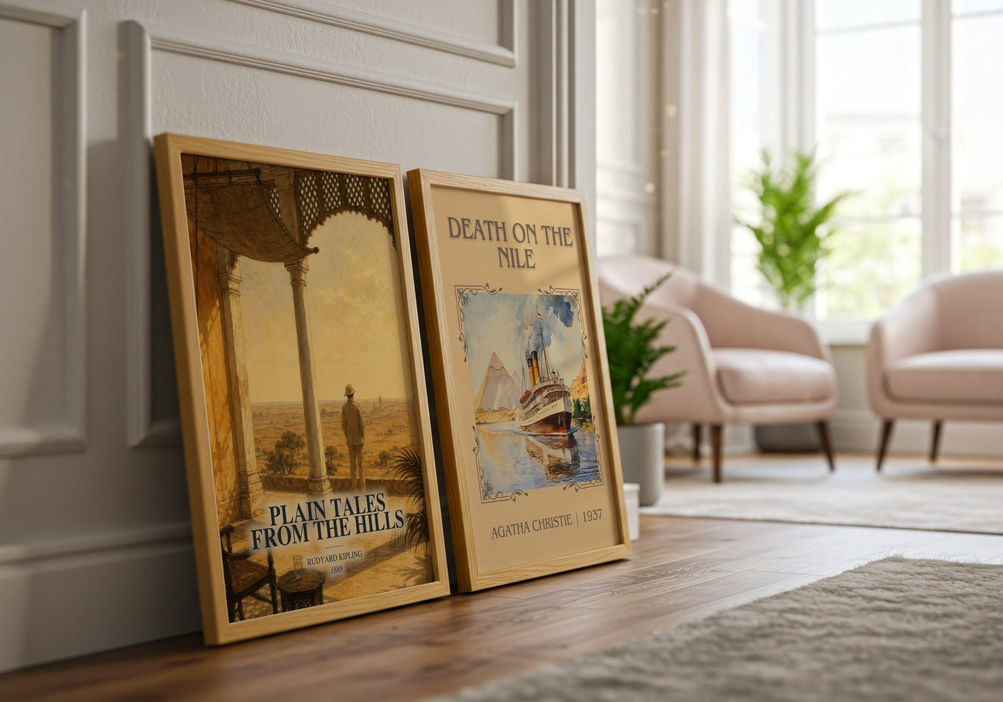 Plain Tales From The Hills watercolour print framed by window – literary home decor