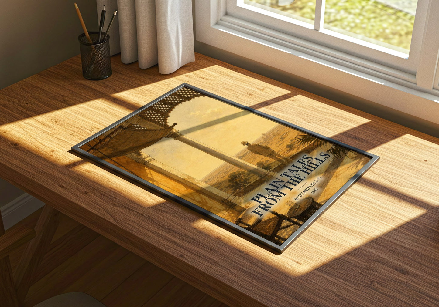 Plain Tales From The Hills watercolour book poster framed on wall – classic literature wall art