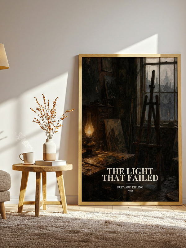 The Light That Failed watercolour print in frame leaning in hallway – literary fiction wall art
