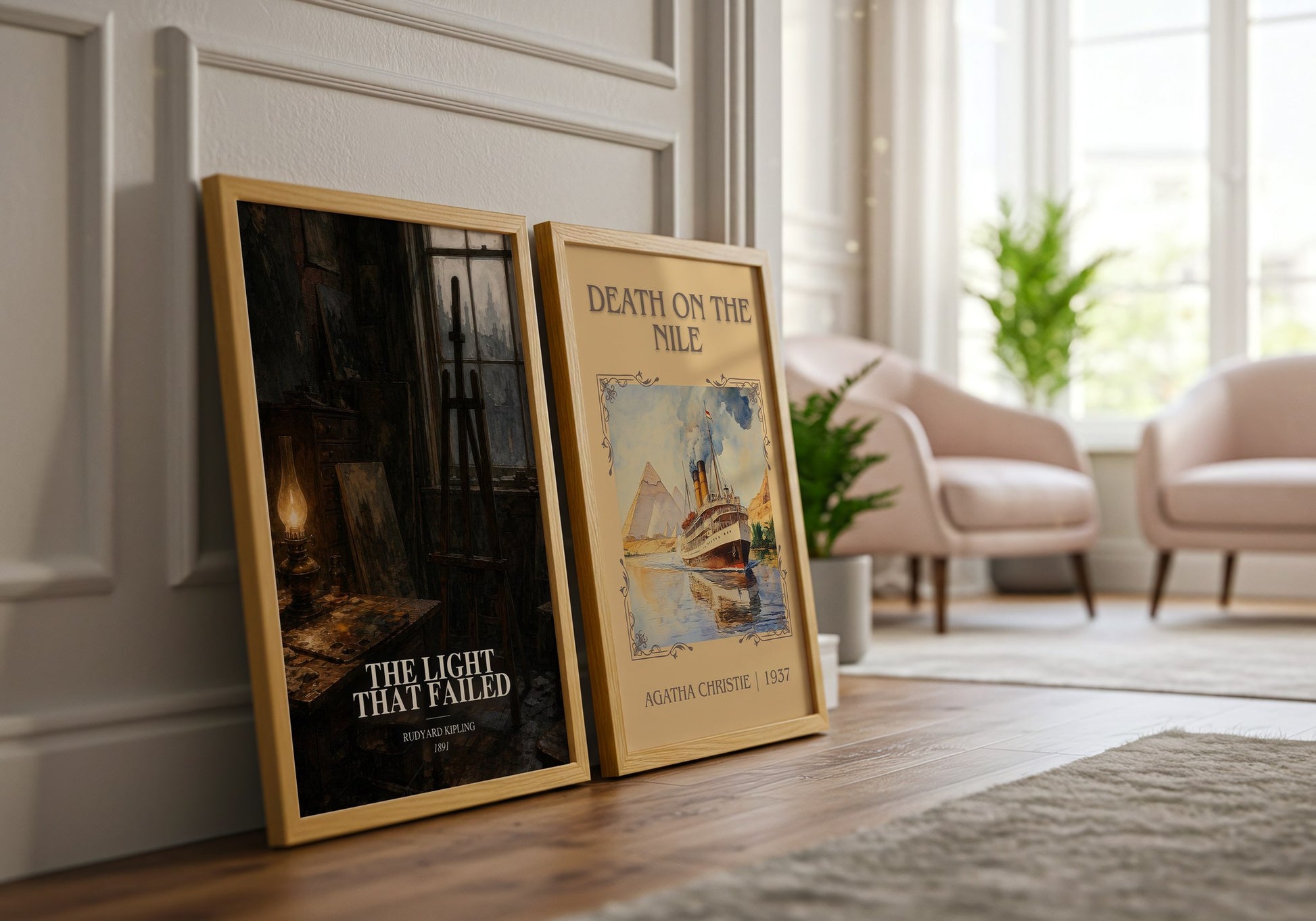 The Light That Failed watercolour print framed by window – literary home decor