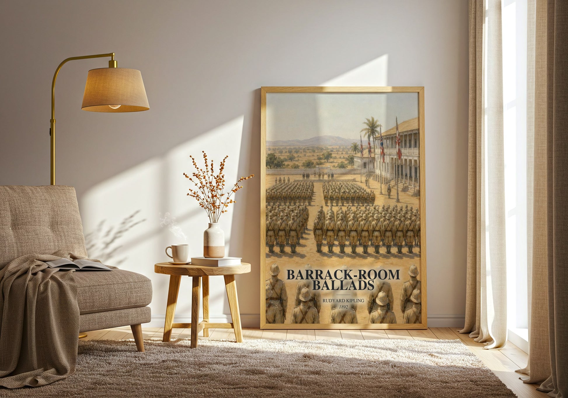 Barrack-Room Ballads watercolour print in frame leaning in hallway – poetry wall art