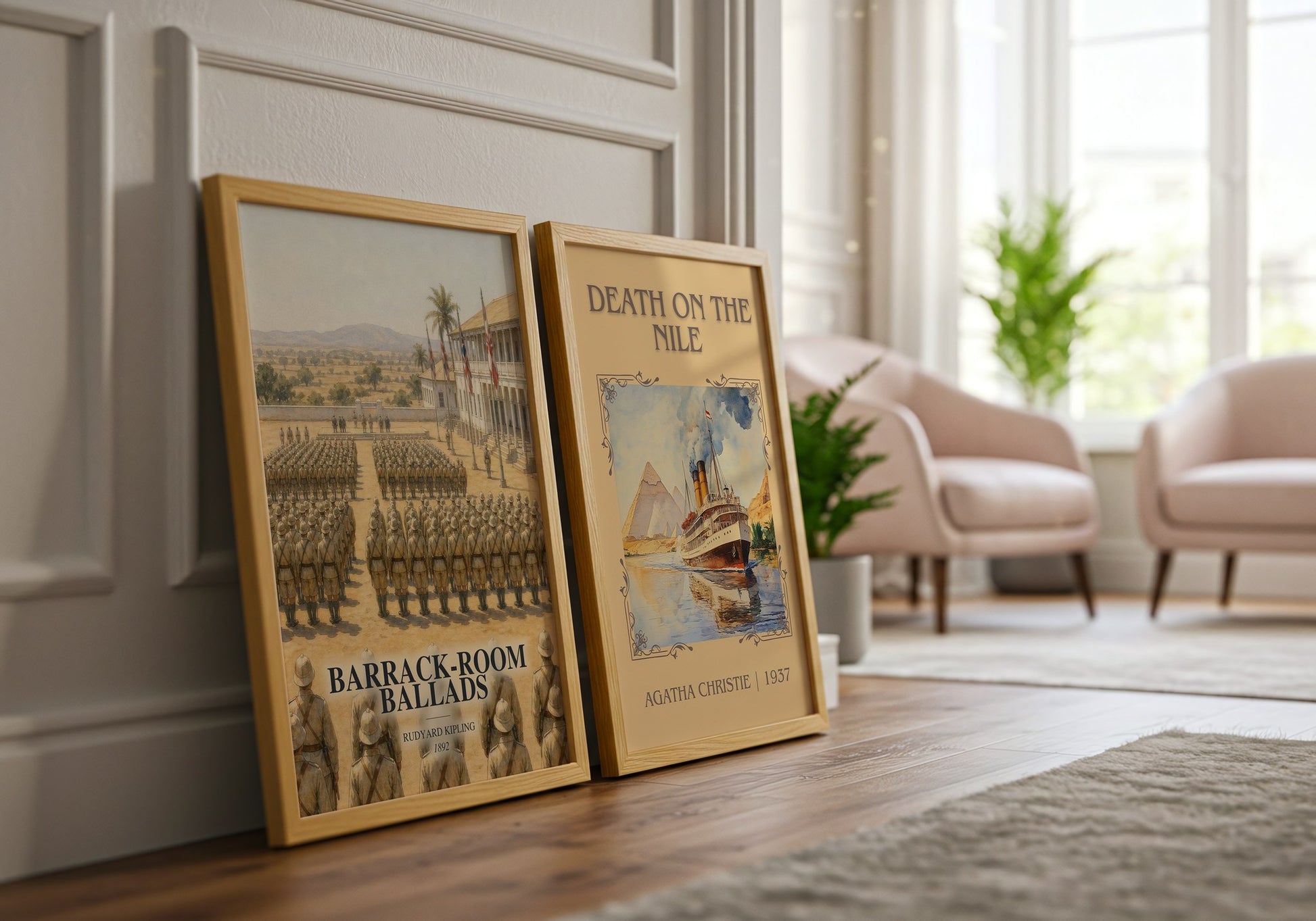 Barrack-Room Ballads watercolour print framed by window – literary home decor