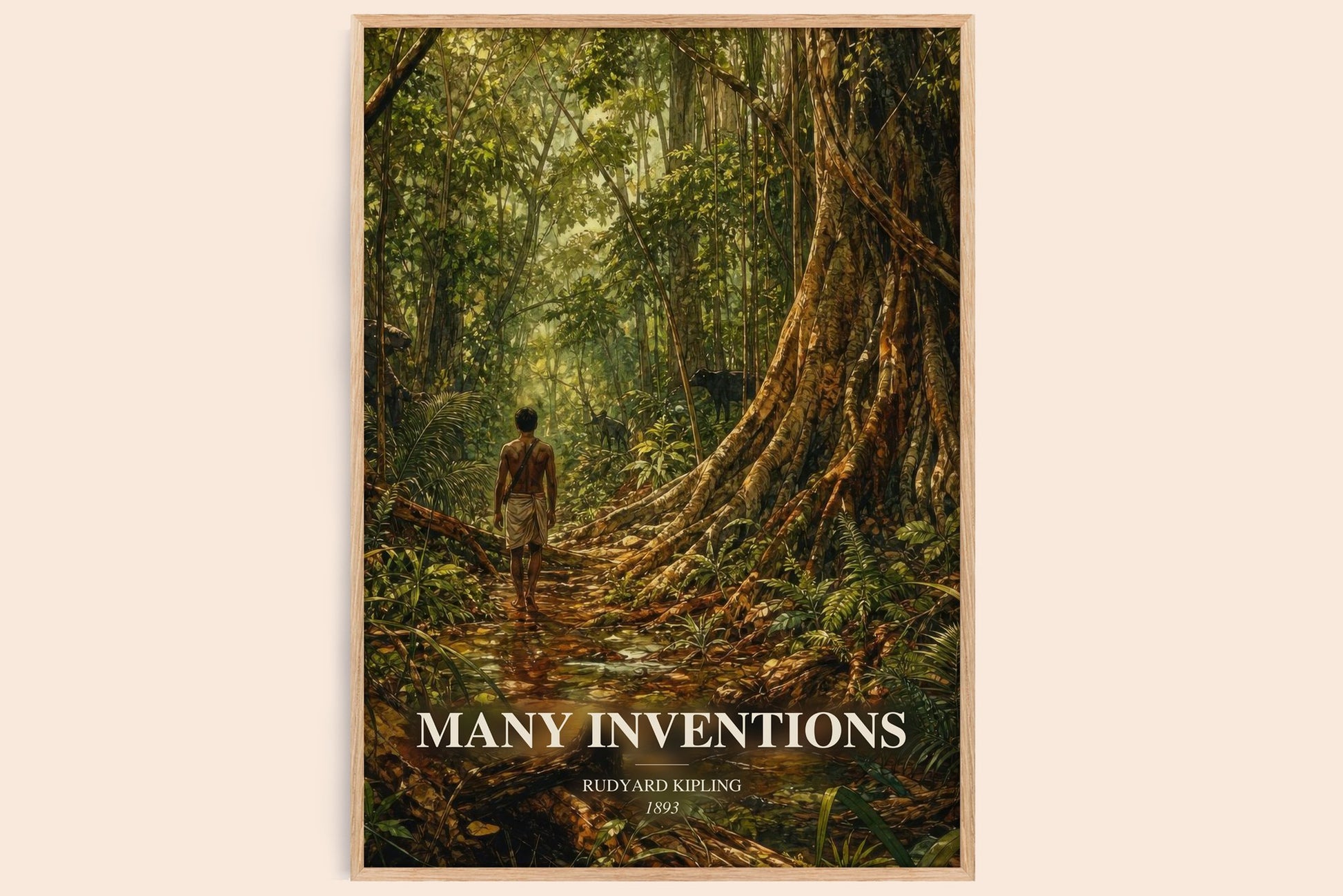 Many Inventions watercolour book poster by Rudyard Kipling – framed literary art print
