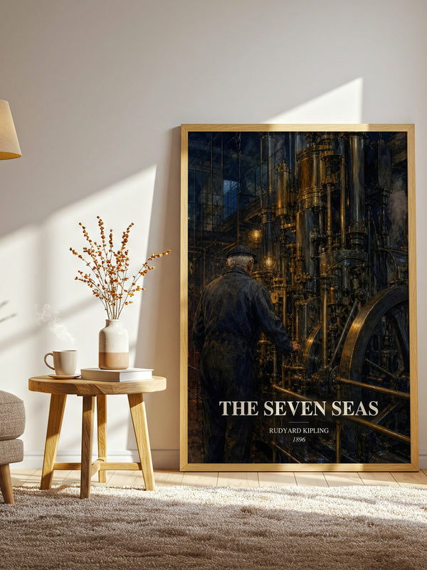 The Seven Seas watercolour print in frame leaning in hallway – classic literature wall art