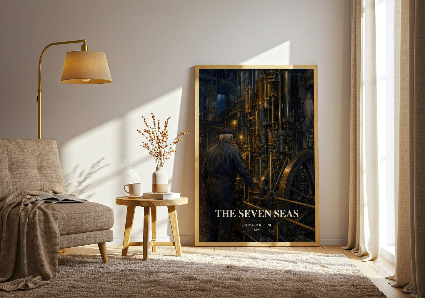 The Seven Seas watercolour print in frame leaning in hallway – classic literature wall art