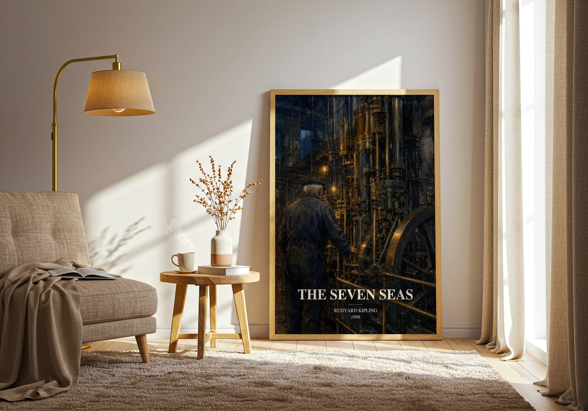 The Seven Seas watercolour print in frame leaning in hallway – classic literature wall art