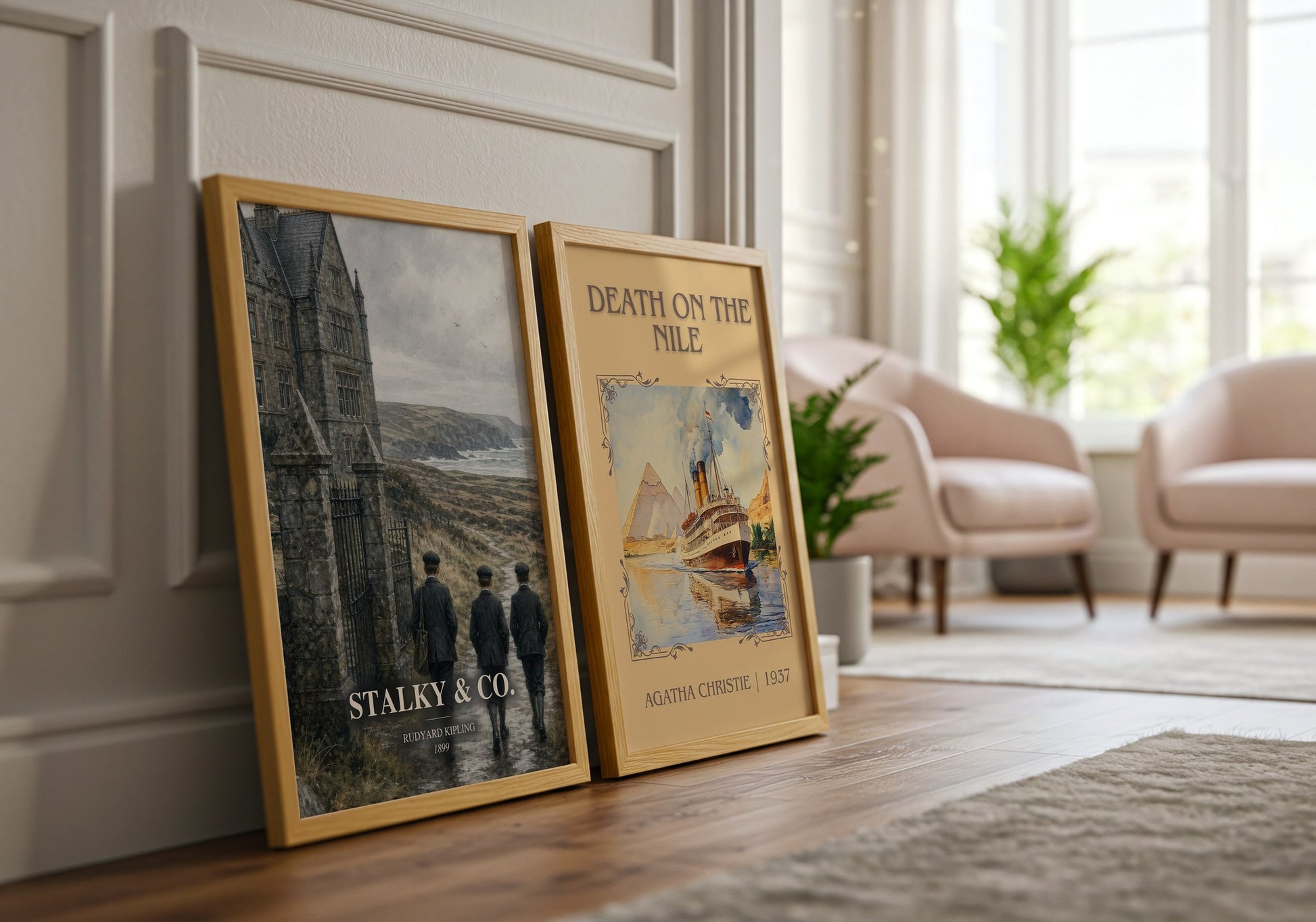 Stalky & Co. watercolour print framed by window – literary home decor