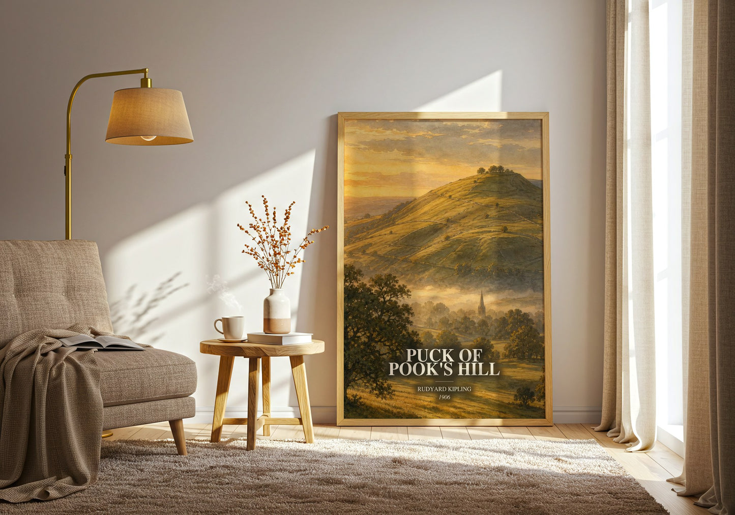 Puck Of Pook'S Hill watercolour print in frame leaning in hallway – childrens wall art