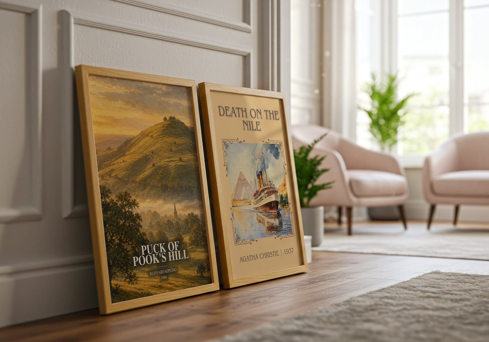Puck Of Pook'S Hill watercolour print framed by window – literary home decor