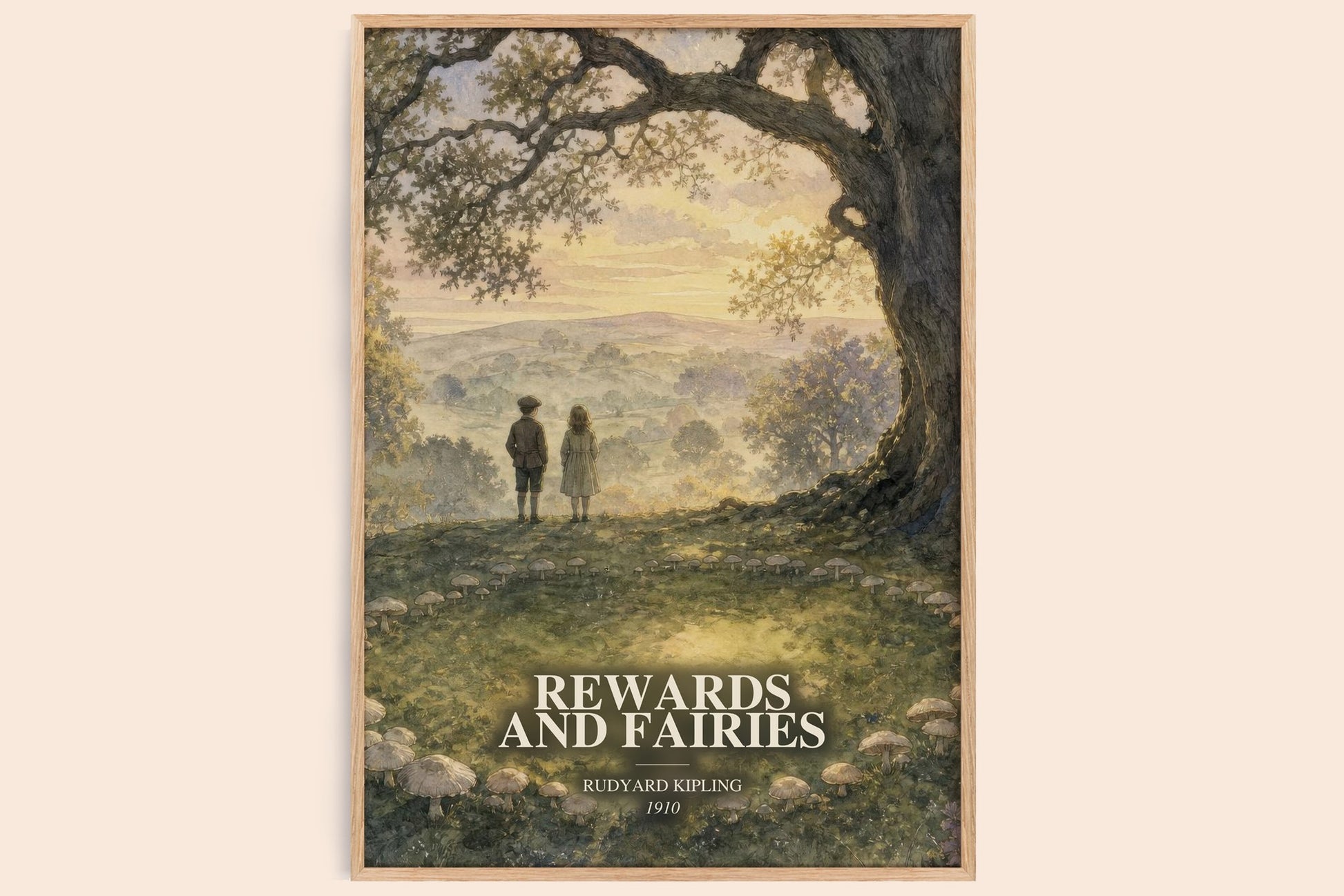 Rewards And Fairies watercolour book poster by Rudyard Kipling – framed literary art print