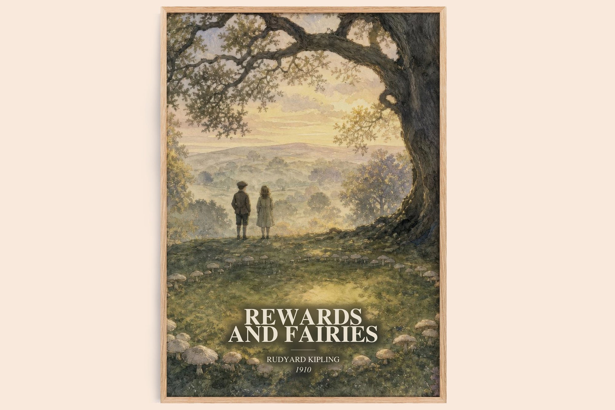 Rewards And Fairies watercolour book poster by Rudyard Kipling – framed literary art print