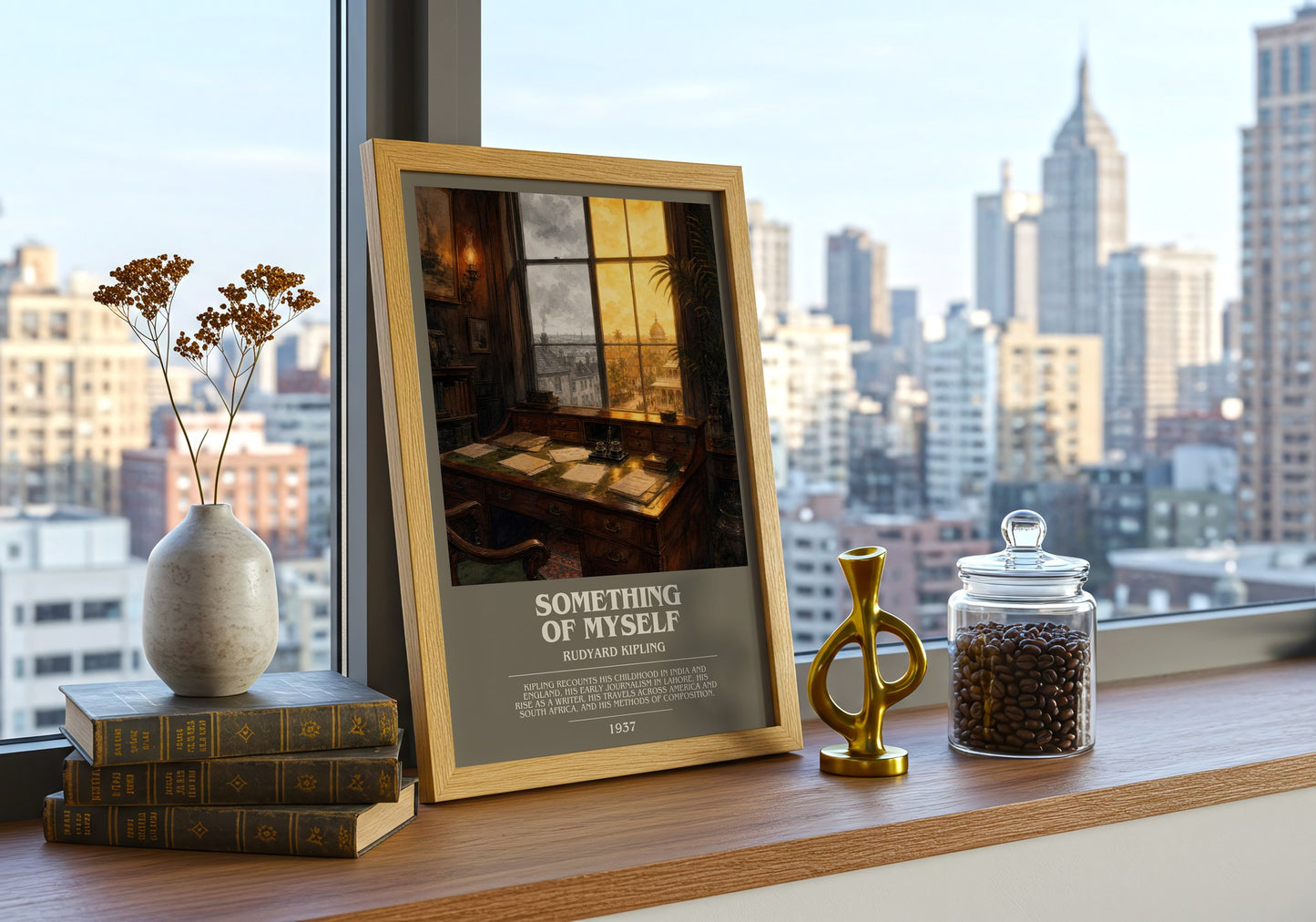Something Of Myself bookish print framed by window – literary home decor