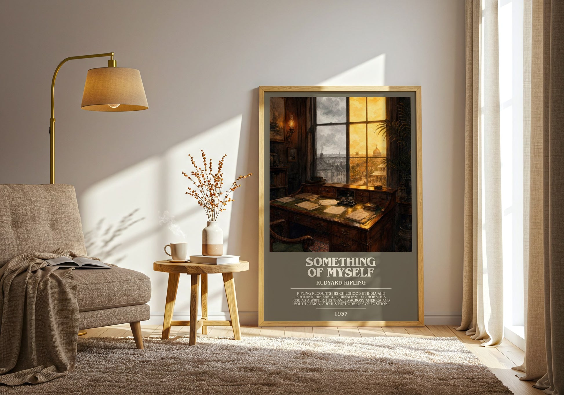 Something Of Myself bookish print on bookshelf – Rudyard Kipling fan gift