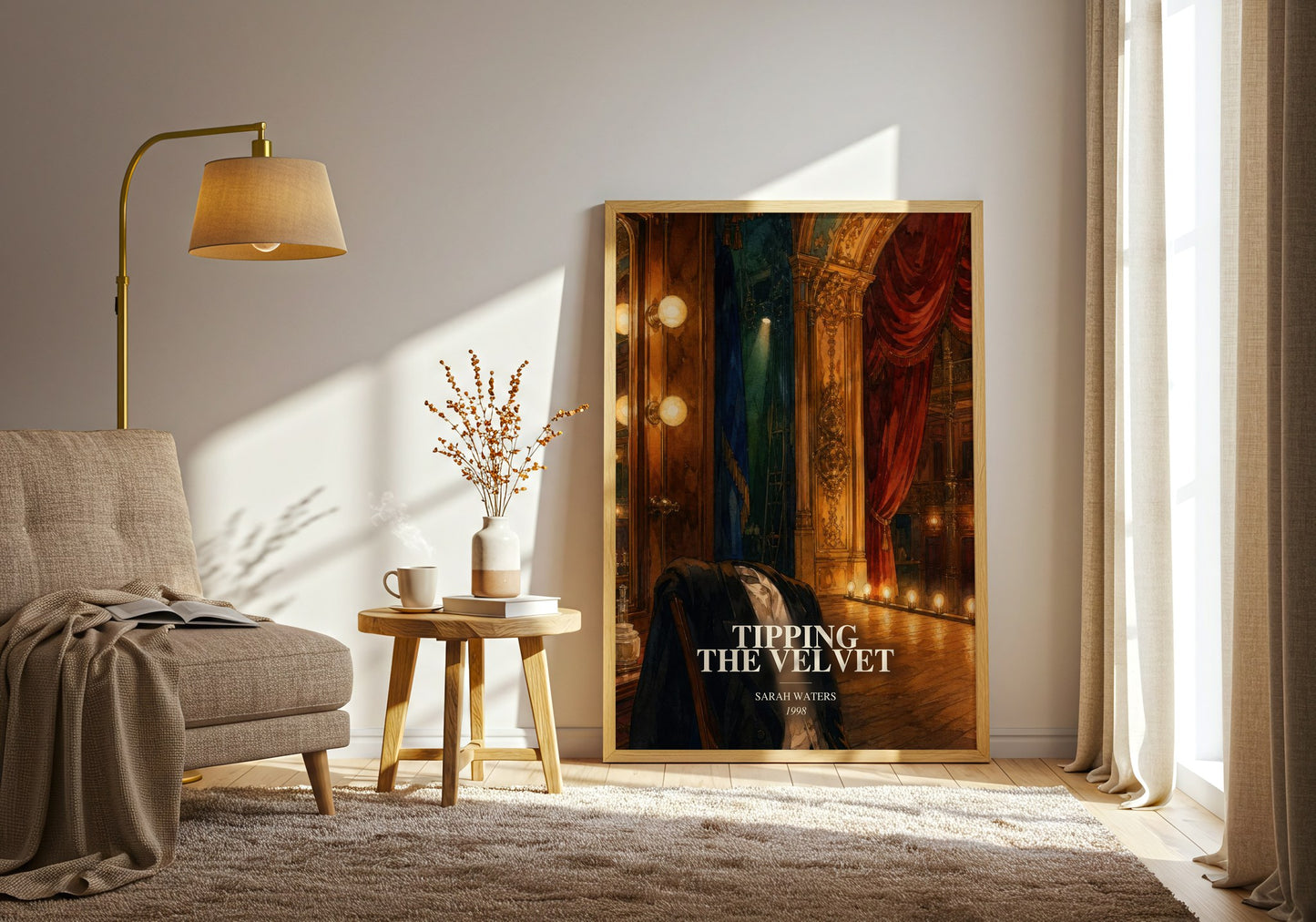 Tipping The Velvet watercolour print in frame leaning in hallway – historical fiction wall art